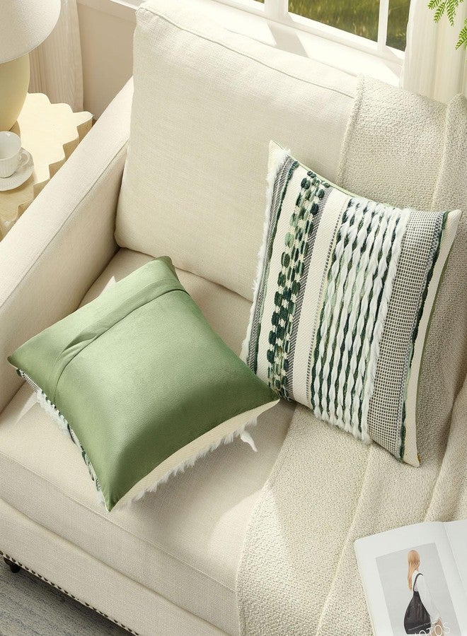 FUTEI Green Accent Throw Pillow Covers Set of 2, 18x18 Inch Plush Tufted Striped Textured Decorative Cushion Cases for Farmhouse Boho Couch Decor - Image 4