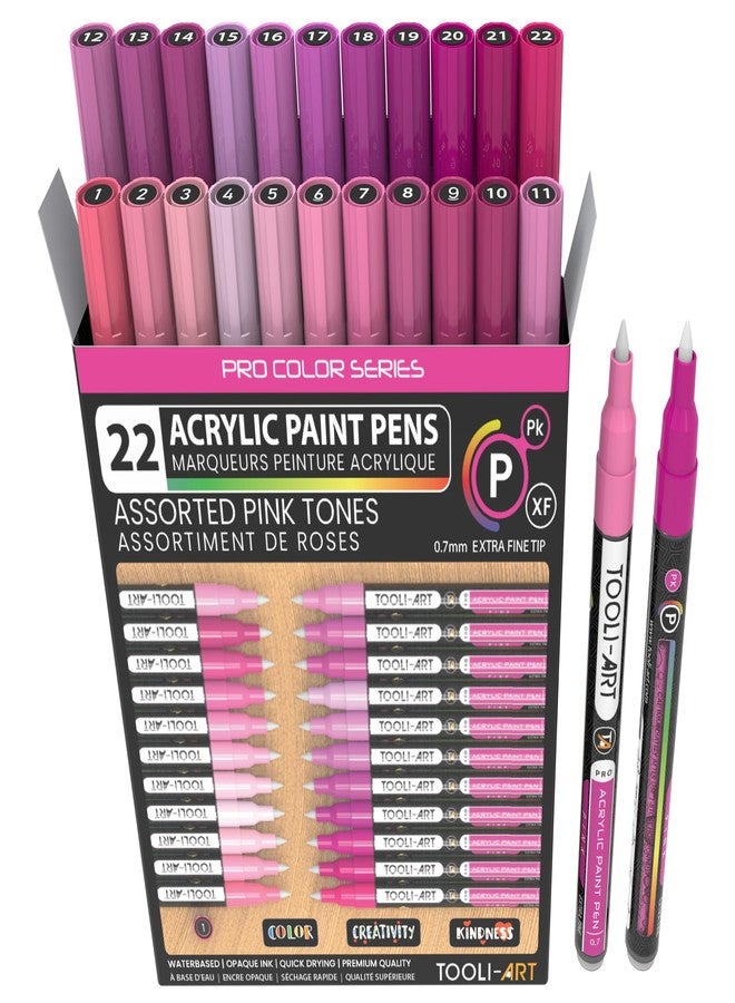 TOOLI-ART Acrylic Paint Pens 22 Pink Tones Assorted Pro Color Series Markers Set 0.7mm Extra Fine Tip for Rock Painting, Glass, Mugs, Wood, Metal, Canvas, Projects, Non Toxic, Waterbased, Quick Drying - Image 1