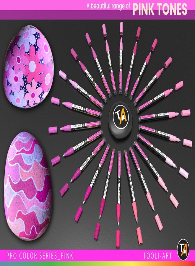 TOOLI-ART Acrylic Paint Pens 22 Pink Tones Assorted Pro Color Series Markers Set 0.7mm Extra Fine Tip for Rock Painting, Glass, Mugs, Wood, Metal, Canvas, Projects, Non Toxic, Waterbased, Quick Drying - Image 3