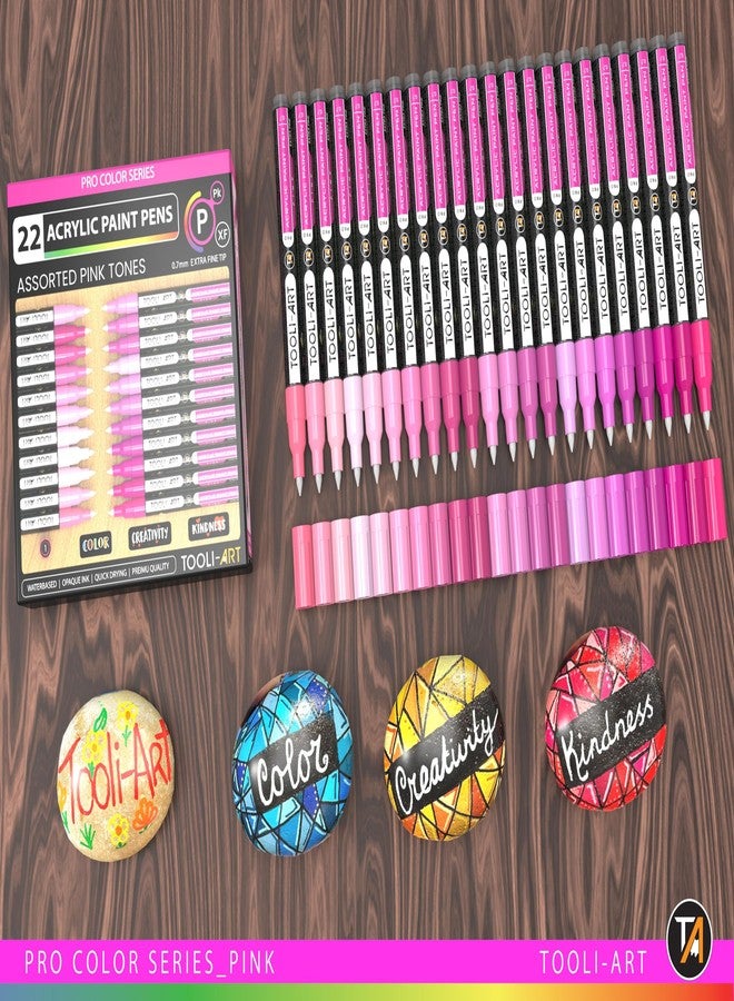 TOOLI-ART Acrylic Paint Pens 22 Pink Tones Assorted Pro Color Series Markers Set 0.7mm Extra Fine Tip for Rock Painting, Glass, Mugs, Wood, Metal, Canvas, Projects, Non Toxic, Waterbased, Quick Drying - Image 2
