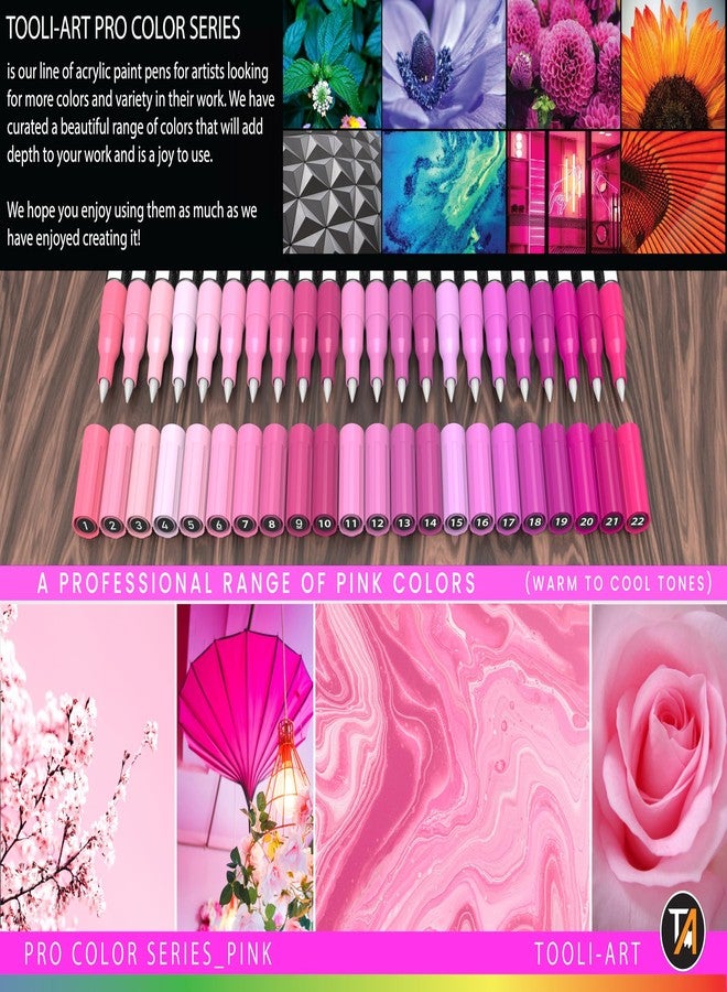 TOOLI-ART Acrylic Paint Pens 22 Pink Tones Assorted Pro Color Series Markers Set 0.7mm Extra Fine Tip for Rock Painting, Glass, Mugs, Wood, Metal, Canvas, Projects, Non Toxic, Waterbased, Quick Drying - Image 4
