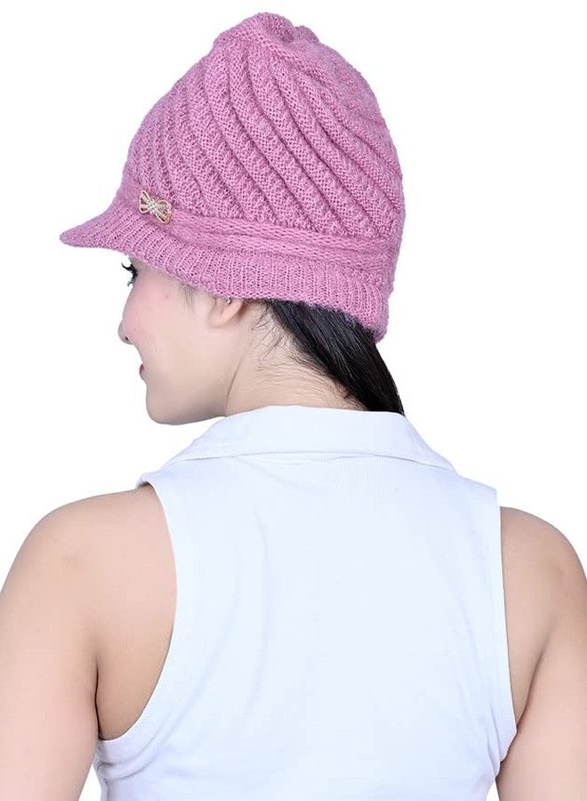 Dressify NVL Womens Winter Beanie Hat Warm Knitted Slouchy Wool Hats with Visor Pink Color - Image 4
