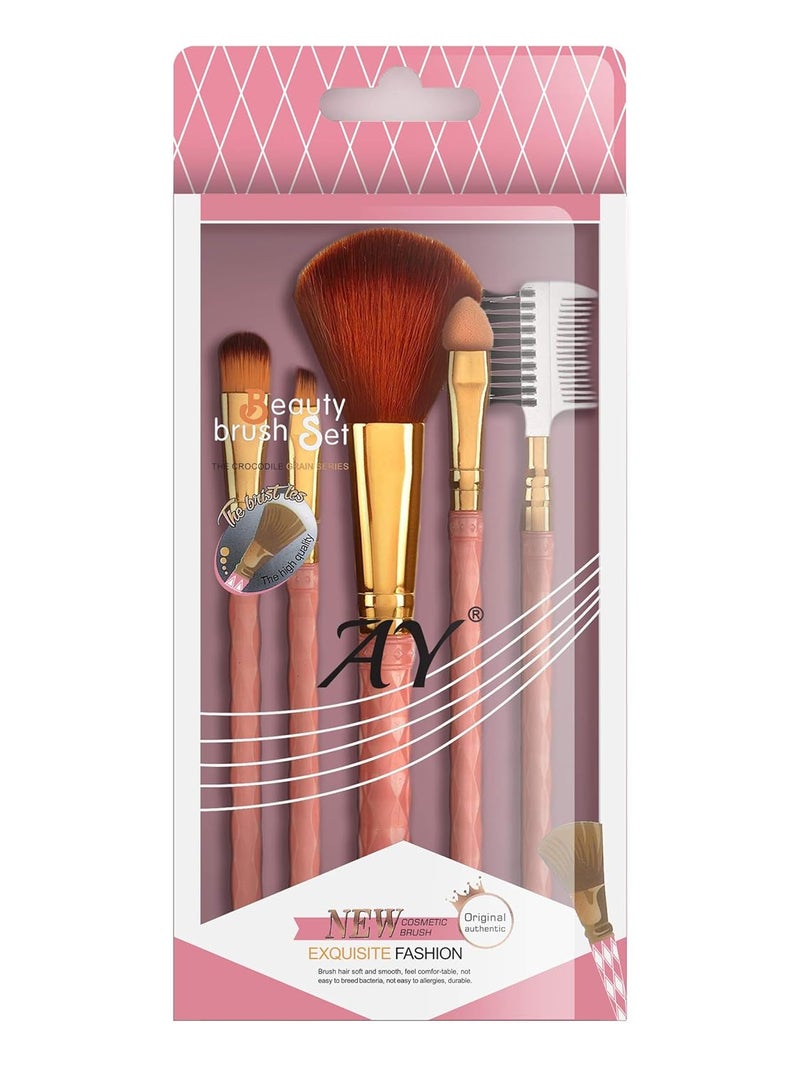 AY Makeup Brush Set of 5 and 1 Makeup Sponge Puff (colour may vary) | Face and Eye Makeup Brushes Set | For Cream, Liquid and Powder Formulation | - Image 5