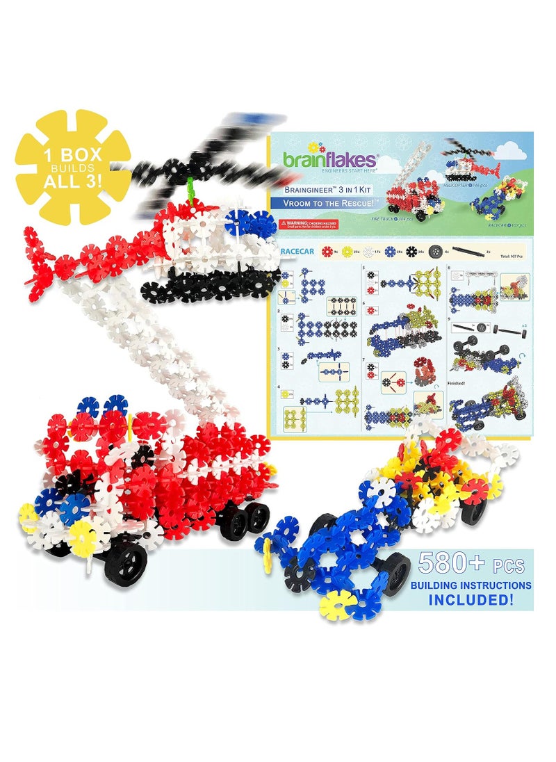 VIAHART VIAHART Brain Flakes 3-in-1 Building Kit with Detailed Step by Step Instructions - 580 Pieces to Build All 3 Vehicles - Wheel Pieces and Special Parts are Included - Ages 7 and Up  - Image 3