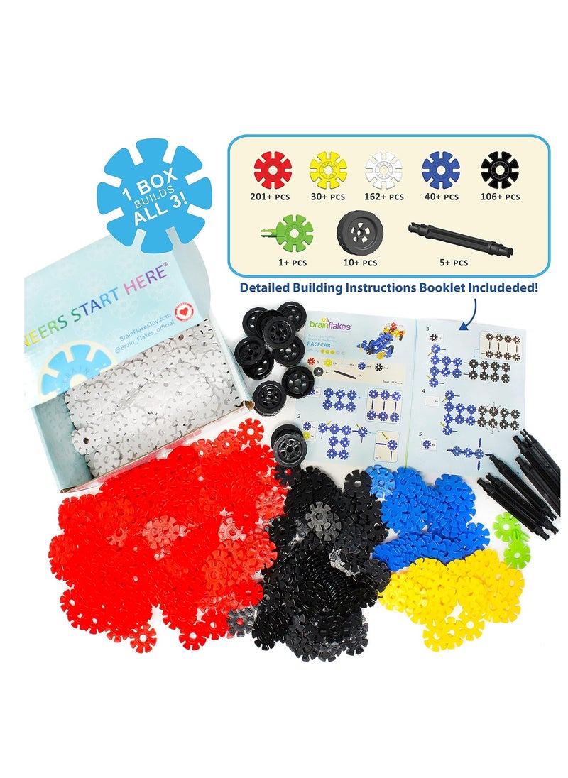 VIAHART VIAHART Brain Flakes 3-in-1 Building Kit with Detailed Step by Step Instructions - 580 Pieces to Build All 3 Vehicles - Wheel Pieces and Special Parts are Included - Ages 7 and Up  - Image 2