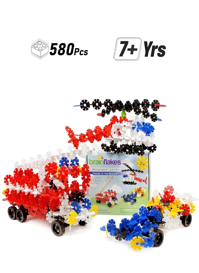VIAHART VIAHART Brain Flakes 3-in-1 Building Kit with Detailed Step by Step Instructions - 580 Pieces to Build All 3 Vehicles - Wheel Pieces and Special Parts are Included - Ages 7 and Up  - Image 1