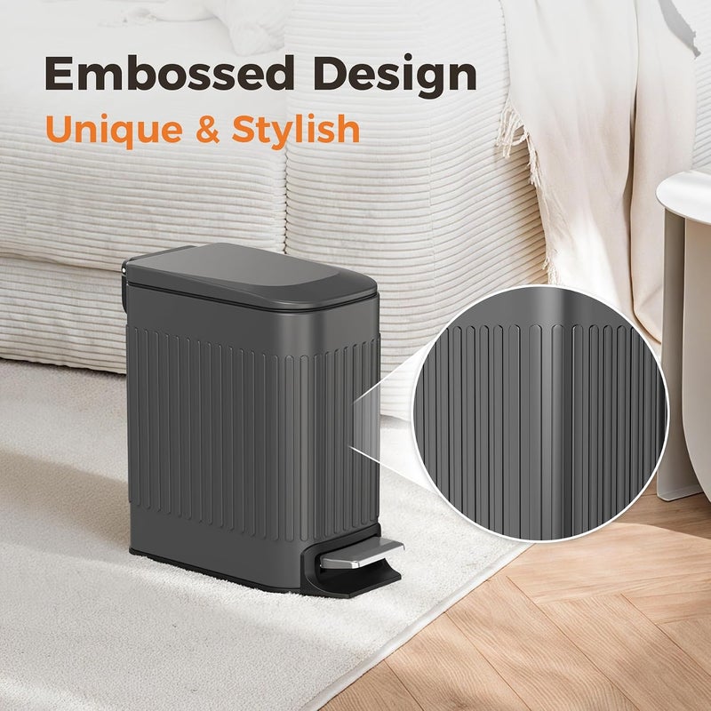 TrashAid Small 1.6 Gallon Stainless Steel Trash Can with Removable Inner Bucket, Grey, Hands Free Step Pedal Design - Image 3