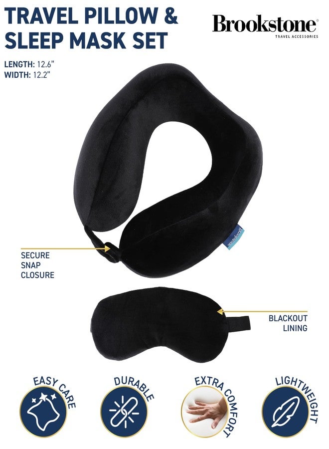 Brookstone Memory Foam Neck Travel Pillow Set - High Density Stuffable U Shaped Travel Neck Pillow and Sleep Mask Set for Car, Airplane Travels and Sleep, Black Contoured - Image 2