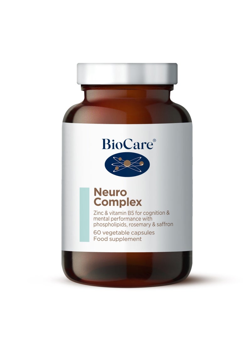 Biocare Neuro Complex Zinc And Vitamin B5 For Cognition And Mental Performance with Phospholipids, Rosemary & Saffron, 60 Vegetable Capsules Food Supplement - Image 1
