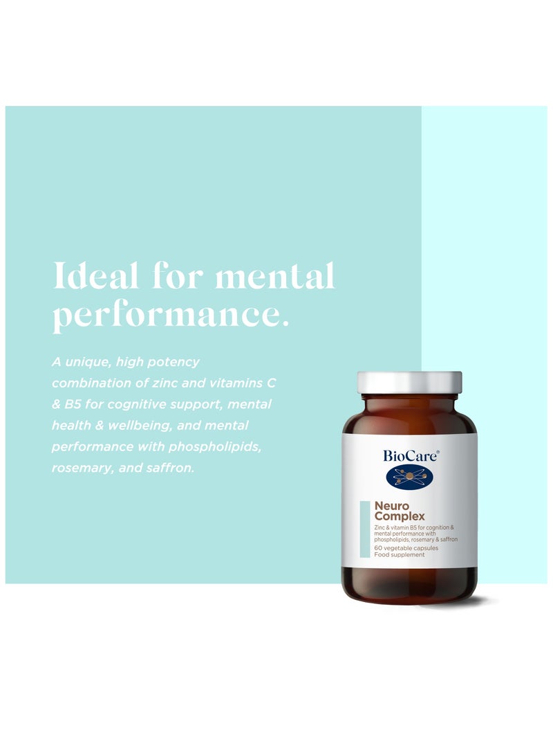 Biocare Neuro Complex Zinc And Vitamin B5 For Cognition And Mental Performance with Phospholipids, Rosemary & Saffron, 60 Vegetable Capsules Food Supplement - Image 3