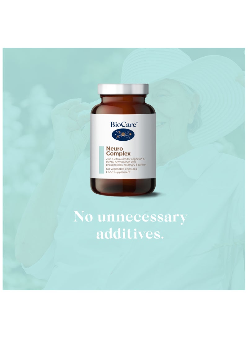 Biocare Neuro Complex Zinc And Vitamin B5 For Cognition And Mental Performance with Phospholipids, Rosemary & Saffron, 60 Vegetable Capsules Food Supplement - Image 4