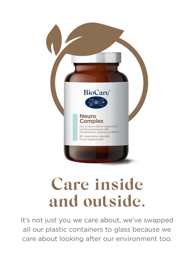 Biocare Neuro Complex Zinc And Vitamin B5 For Cognition And Mental Performance with Phospholipids, Rosemary & Saffron, 60 Vegetable Capsules Food Supplement - Image 2