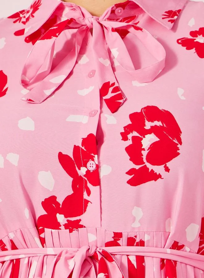 ستايلي Styli Plus Size Floral Print Pleated A-Line Maxi Dress