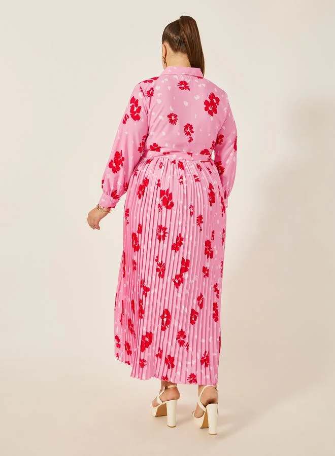 ستايلي Styli Plus Size Floral Print Pleated A-Line Maxi Dress