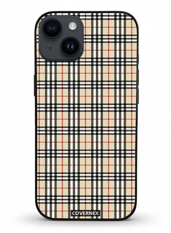 Covernex Apple iPhone 14 Protective Case Cover Printed Featuring Classic Neutral Plaid Pattern - Image 2