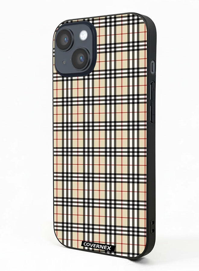 Covernex Apple iPhone 14 Protective Case Cover Printed Featuring Classic Neutral Plaid Pattern - Image 1