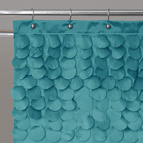 Lush Decor Lillian Shower Curtain | Textured Shimmer Circle Design Bathroom, 72” x 72”, Turquoise - Image 2