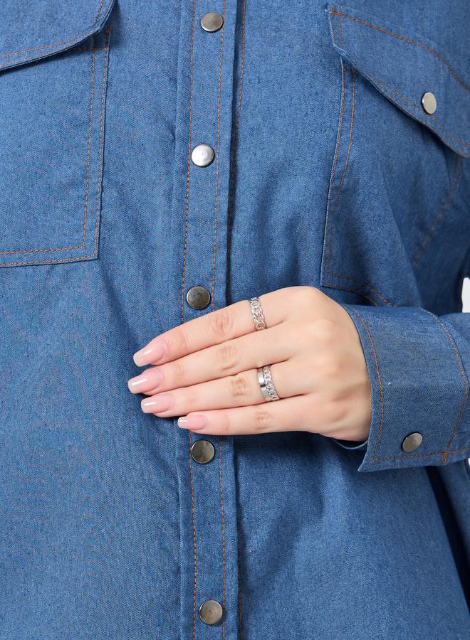 ستايلي قميص دنيم بجيبين بقصة فضفاضة - Image 4