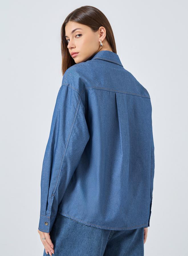 ستايلي قميص دنيم بجيبين بقصة فضفاضة - Image 5