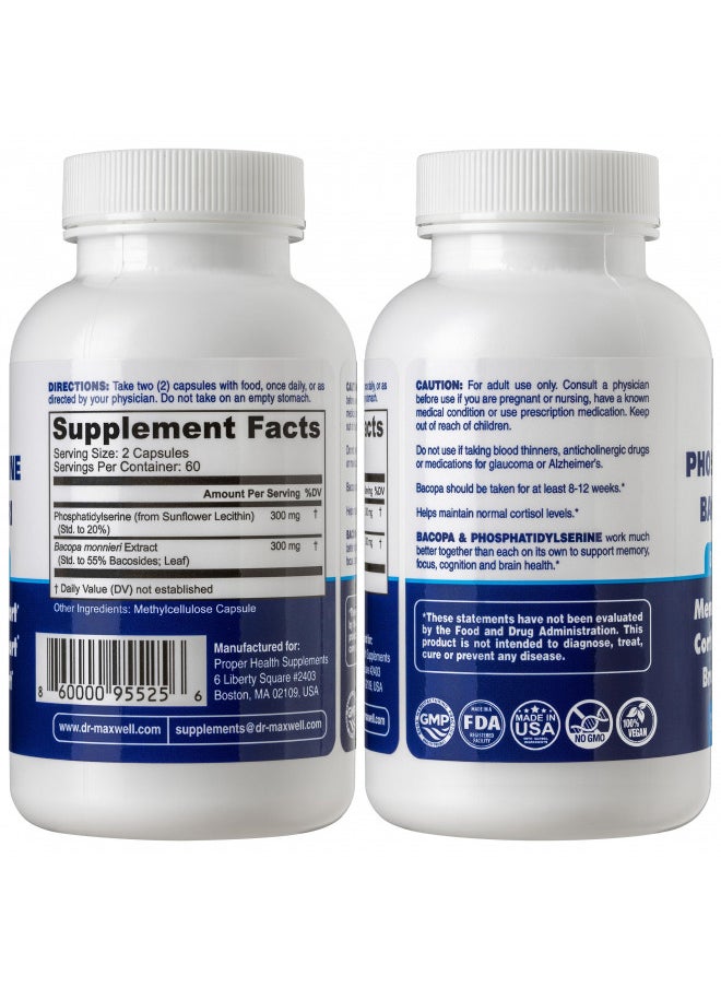 Dr. Maxwell Dr. Maxwell Phosphatidylserine & Bacopa Monnieri, Better Than Each Alone. Phosphatidylserine Supplement 300mg, No Fillers, Soy Free, 2in1, 120 Capsules. Memory Support  - Image 2
