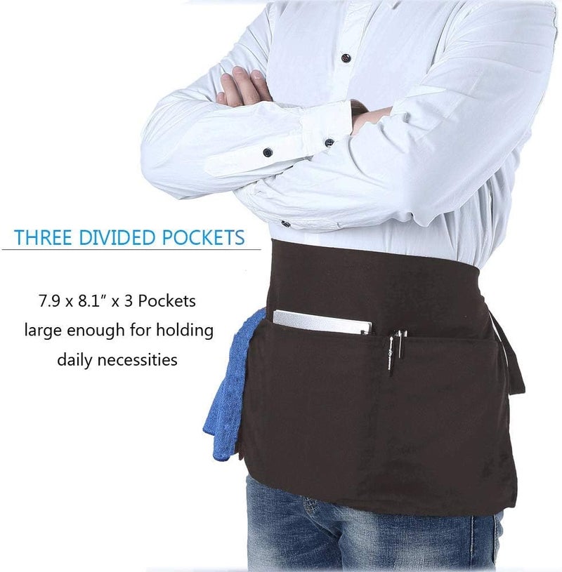 BOHARERS Waist Apron with 3 Pockets - Black Waitress Waiter Server Short Aprons - Image 4