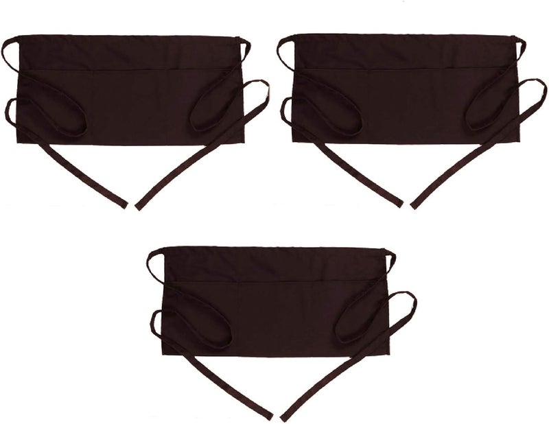 BOHARERS Waist Apron with 3 Pockets - Black Waitress Waiter Server Short Aprons - Image 1