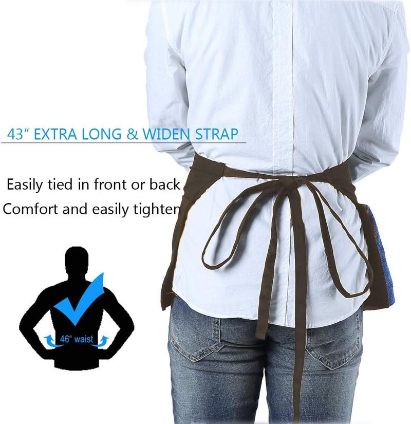 BOHARERS Waist Apron with 3 Pockets - Black Waitress Waiter Server Short Aprons - Image 2