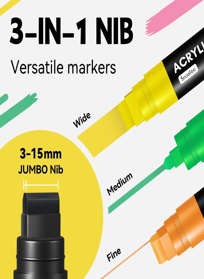SRUOLOC 12 Colors Jumbo Graffiti Markers, 15mm Jumbo Felt Tip, Acrylic Paint Markers for Rock Painting, Poster, Stone, Ceramic, Glass, Wood, Canvas - Image 3