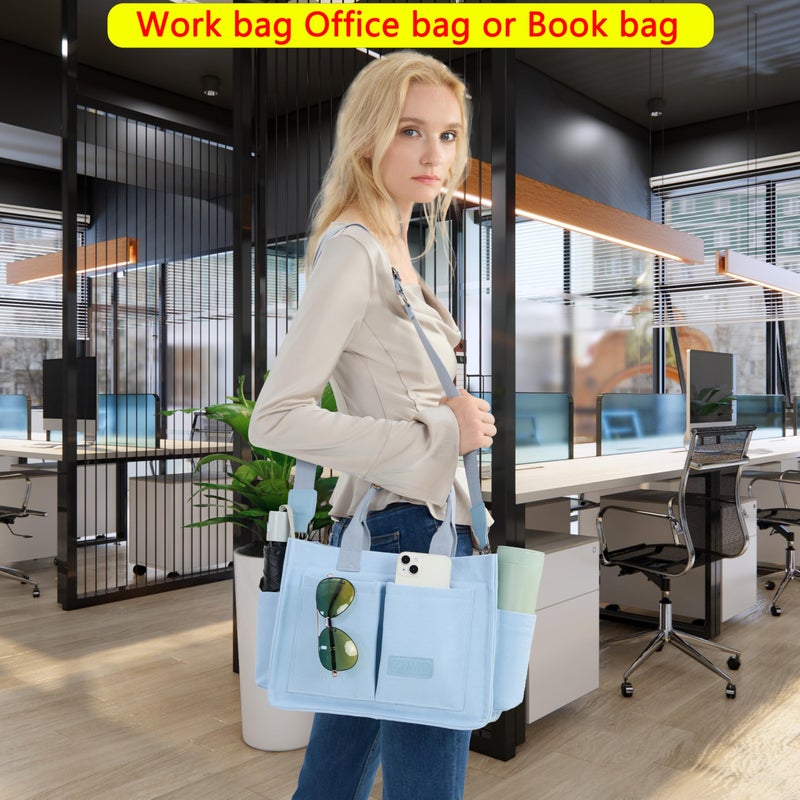 ZHMO Canvas Tote Bag for Women With Compartments and Zipper,Women's Bags Crossbody Bags Work Laptop Tote Bag Large Satchels Handbags Tote Purse Everyday Shoulder Bag for Travel Nurse Teacher Church - Image 3