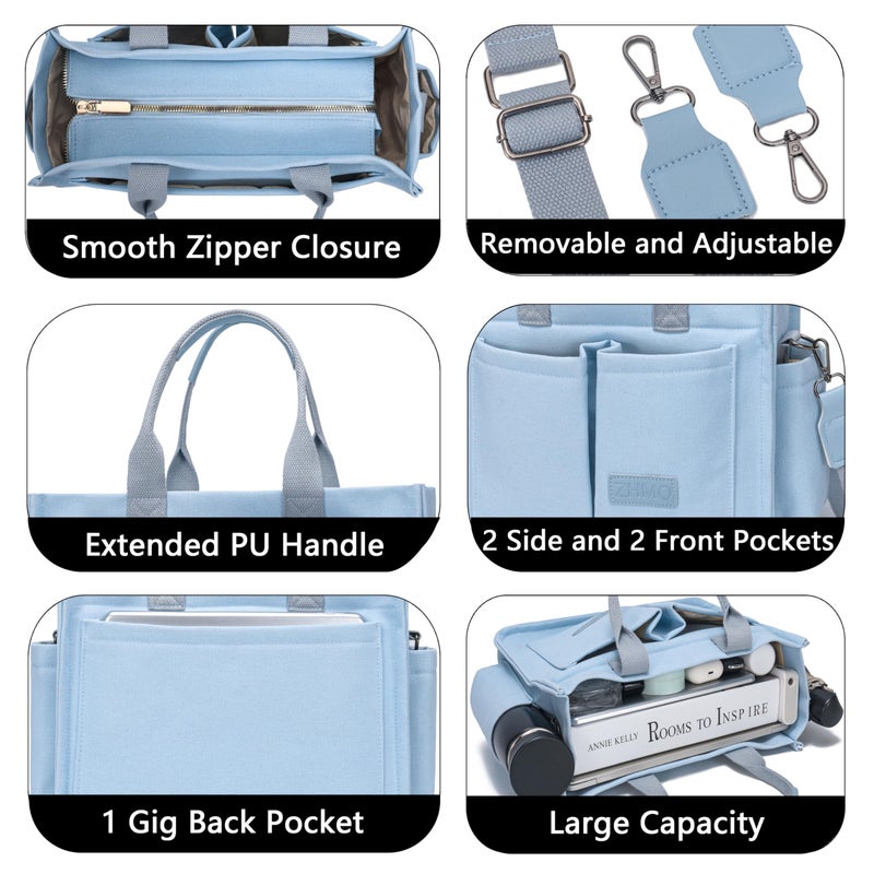 ZHMO Canvas Tote Bag for Women With Compartments and Zipper,Women's Bags Crossbody Bags Work Laptop Tote Bag Large Satchels Handbags Tote Purse Everyday Shoulder Bag for Travel Nurse Teacher Church - Image 5