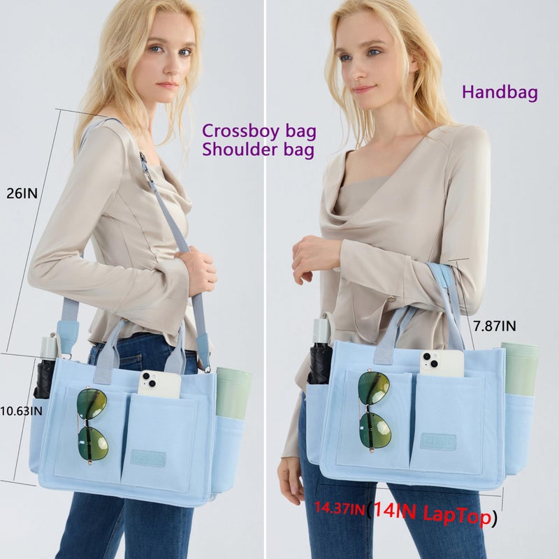 ZHMO Canvas Tote Bag for Women With Compartments and Zipper,Women's Bags Crossbody Bags Work Laptop Tote Bag Large Satchels Handbags Tote Purse Everyday Shoulder Bag for Travel Nurse Teacher Church - Image 2