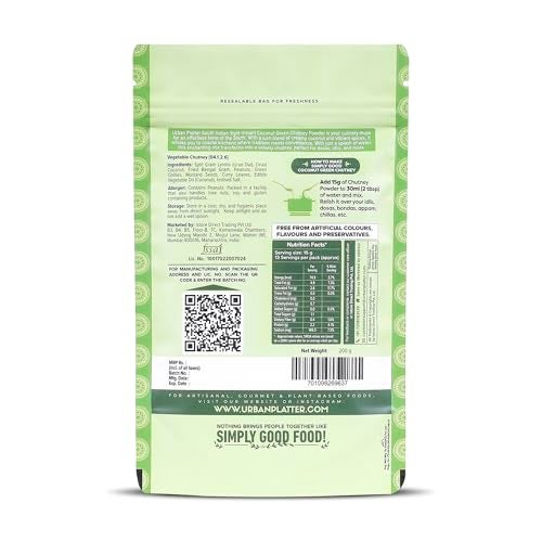 Urban Platter South Indian Style Instant Coconut Green Chutney Powder, 200g / 7oz [Nariyal ki Chutney, Just Add Water] - Image 2