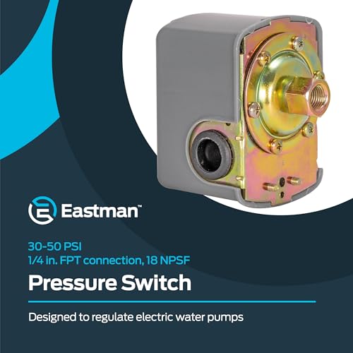 Eastman مفتاح ضغط إيستمان، 30-50 PSI مسبق الضبط، اتصال 1/4 بوصة FPT، لمضخات المياه الكهربائية، 60043 - Image 2