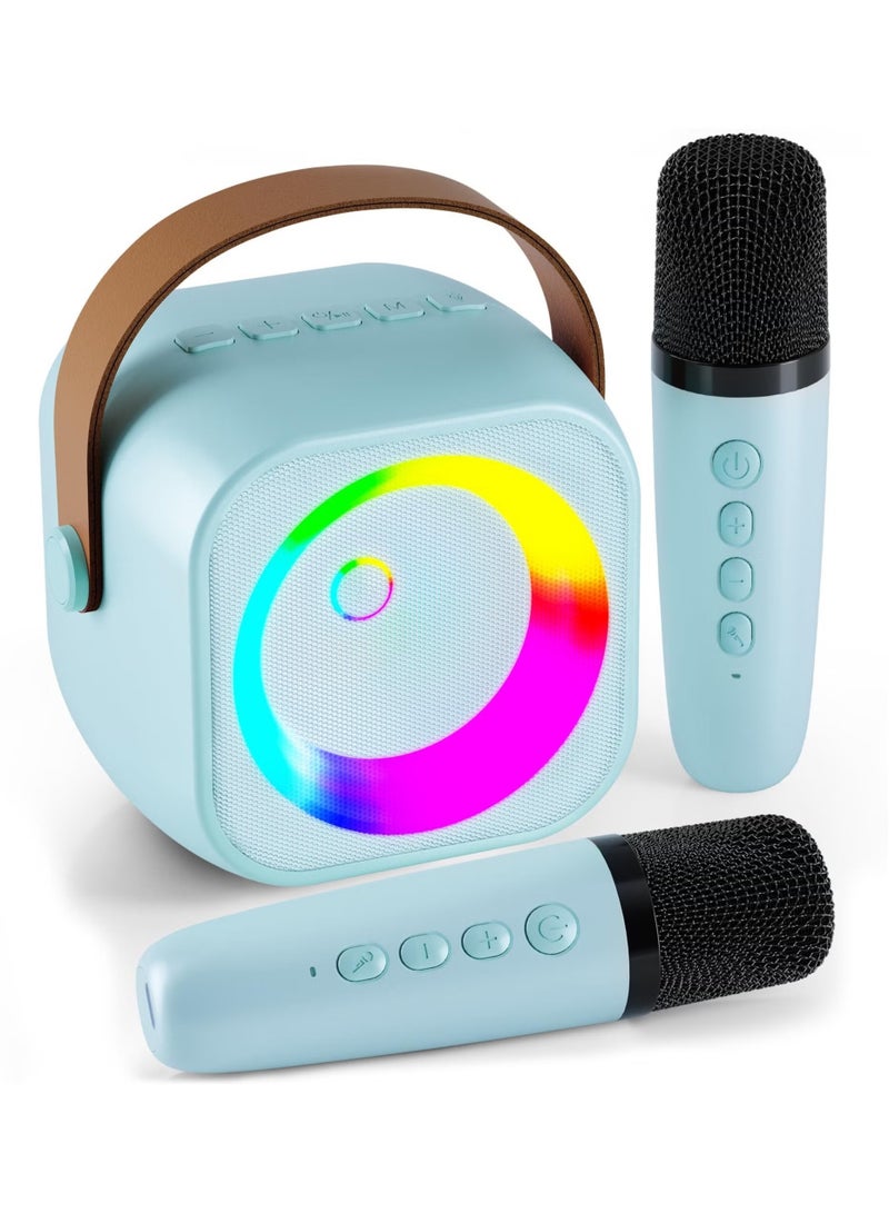 Portable Bluetooth Karaoke Speaker with 2 Wireless Microphones for Home Enjoyment Party Light Blue  - Image 1