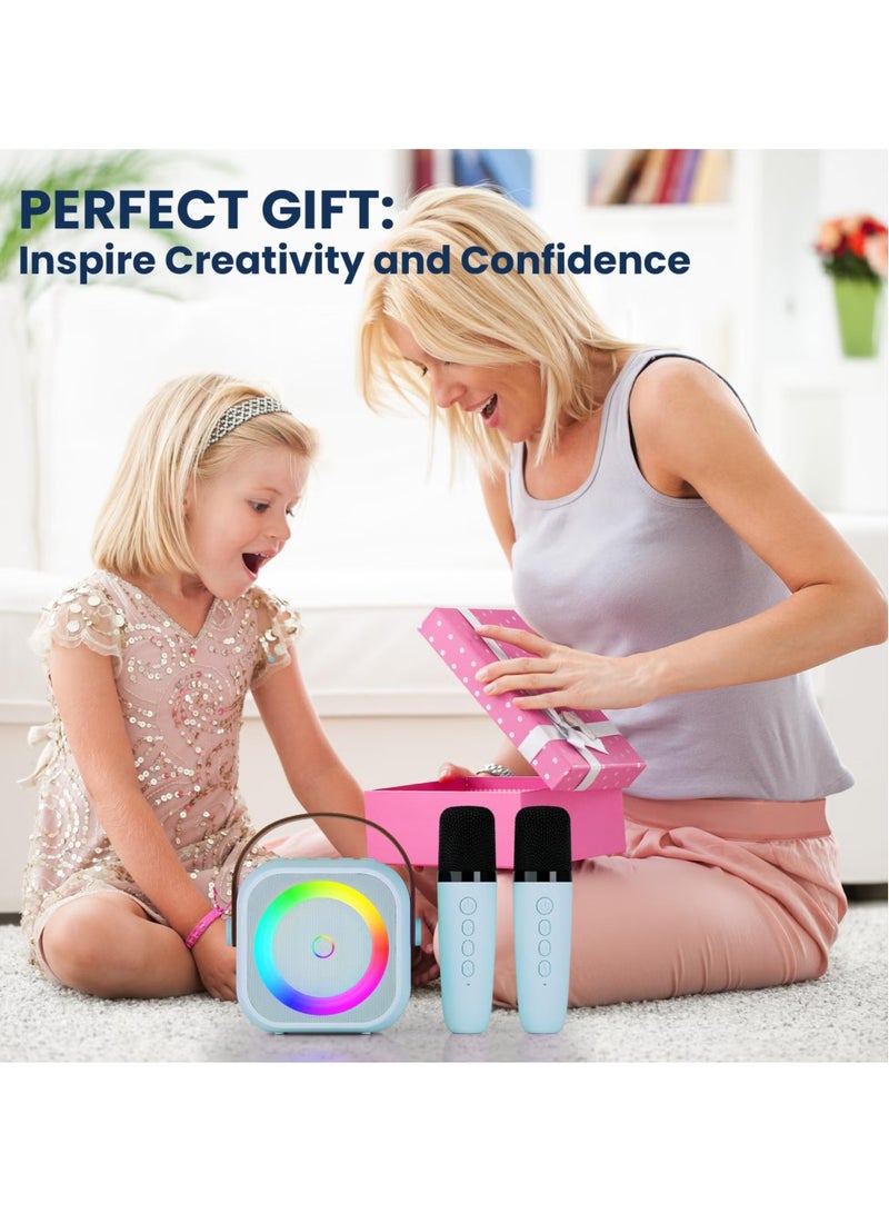 Portable Bluetooth Karaoke Speaker with 2 Wireless Microphones for Home Enjoyment Party Light Blue  - Image 2