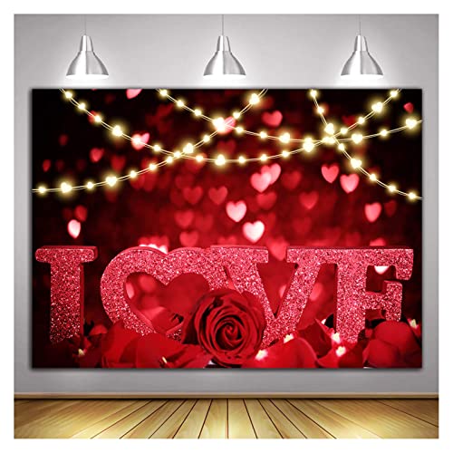 Fanghui Rose Bokeh Glitter Romantic Valentine Day Photo Backdrops Red Rose Love Flower Photography Background for Wedding Bride Shower Mother's Day Valentine's Day Anniversary Party Decoration Banner 7x5ft - Image 2