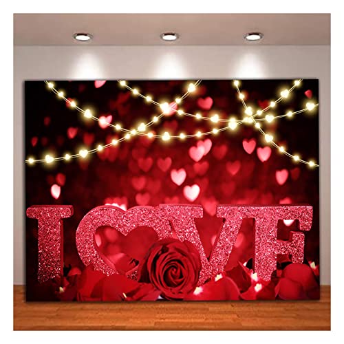 Fanghui Rose Bokeh Glitter Romantic Valentine Day Photo Backdrops Red Rose Love Flower Photography Background for Wedding Bride Shower Mother's Day Valentine's Day Anniversary Party Decoration Banner 7x5ft - Image 1