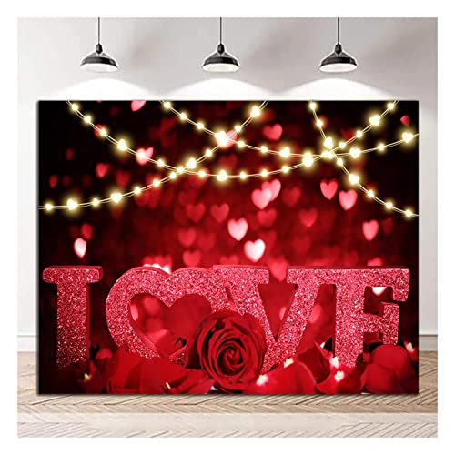 Fanghui Rose Bokeh Glitter Romantic Valentine Day Photo Backdrops Red Rose Love Flower Photography Background for Wedding Bride Shower Mother's Day Valentine's Day Anniversary Party Decoration Banner 7x5ft - Image 3