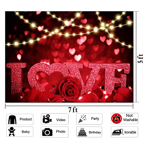 Fanghui Rose Bokeh Glitter Romantic Valentine Day Photo Backdrops Red Rose Love Flower Photography Background for Wedding Bride Shower Mother's Day Valentine's Day Anniversary Party Decoration Banner 7x5ft - Image 5