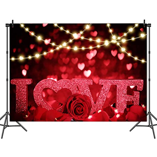 Fanghui Rose Bokeh Glitter Romantic Valentine Day Photo Backdrops Red Rose Love Flower Photography Background for Wedding Bride Shower Mother's Day Valentine's Day Anniversary Party Decoration Banner 7x5ft - Image 4