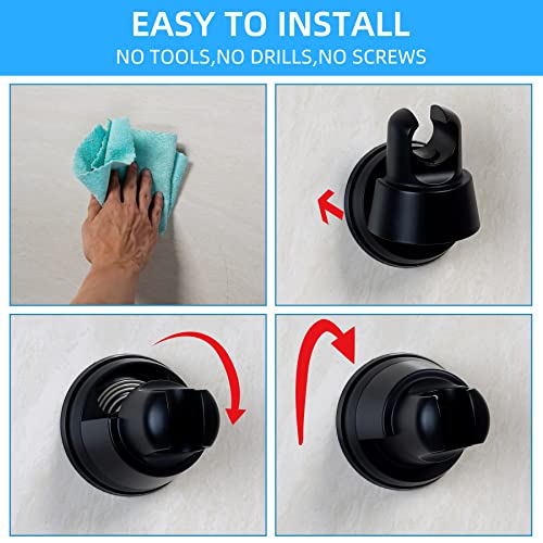 Hibbent 2 Pack Vacuum Suction Cup Shower Head Holder, Removable Shower Head Bracket, Height Adjustable Wall Mount ABS Plastic Suction Holder for Handheld Showerhead, Matte Black - Image 2
