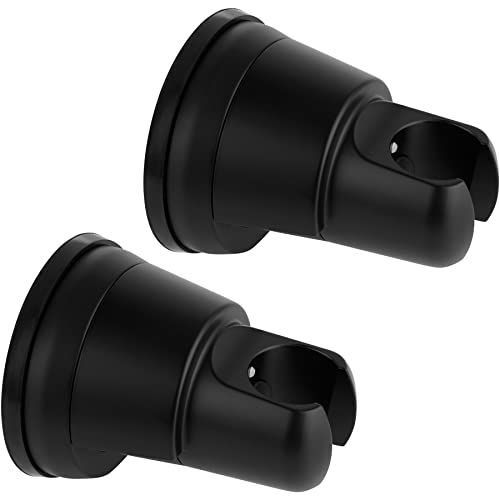 Hibbent 2 Pack Vacuum Suction Cup Shower Head Holder, Removable Shower Head Bracket, Height Adjustable Wall Mount ABS Plastic Suction Holder for Handheld Showerhead, Matte Black - Image 1