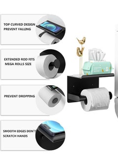 HAWAWA Toilet Paper Holder with Phone Shelf, Adhesive or Screw Wall Mounted Toilet Paper Roll Storage, Rustproof Stainless Steel Bathroom Storage Dispenser Matte Black  - Image 3