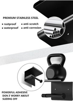 HAWAWA Toilet Paper Holder with Phone Shelf, Adhesive or Screw Wall Mounted Toilet Paper Roll Storage, Rustproof Stainless Steel Bathroom Storage Dispenser Matte Black  - Image 4