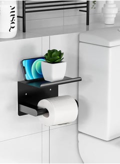 HAWAWA Toilet Paper Holder with Phone Shelf, Adhesive or Screw Wall Mounted Toilet Paper Roll Storage, Rustproof Stainless Steel Bathroom Storage Dispenser Matte Black  - Image 5