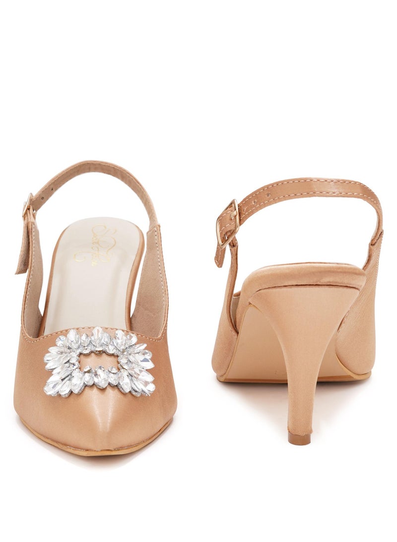 Sole House Sole House Glam Diva: Nude Pencil Heels with Silver Brooch for Elegant Evenings - perfect for parties, celebrations & special occasions.  - Image 3