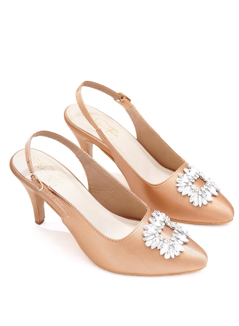Sole House Sole House Glam Diva: Nude Pencil Heels with Silver Brooch for Elegant Evenings - perfect for parties, celebrations & special occasions.  - Image 1