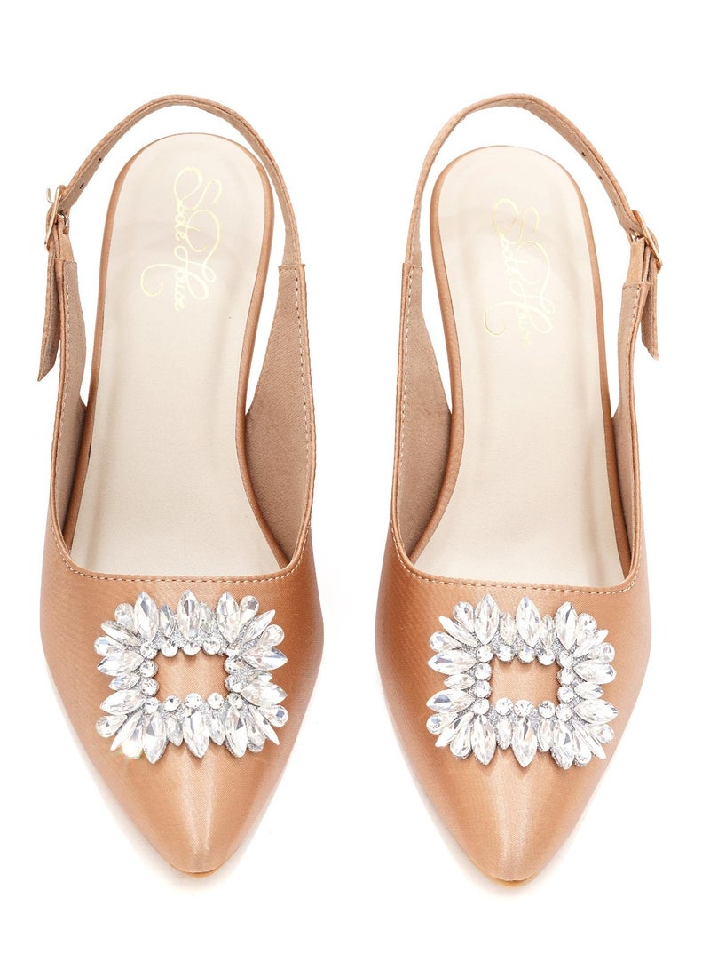 Sole House Sole House Glam Diva: Nude Pencil Heels with Silver Brooch for Elegant Evenings - perfect for parties, celebrations & special occasions.  - Image 5