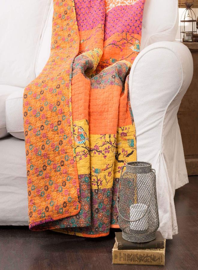 Lush Decor Lush Decor Royal Empire Throw - Floral Stripe Reversible Design Blanket - 60” x 50”, Tangerine - Image 1