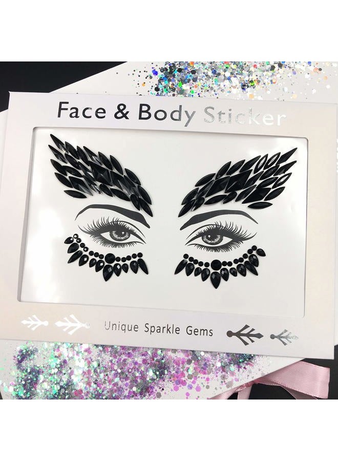TOPAZ black face jewels tattoo eye sticker festival body sticker black gems holidays halloween decoration temporary tattoo for skin - Image 2